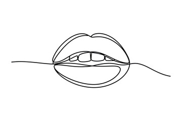 One Line Drawing of Lips with Capsule Pill Vector Illustration