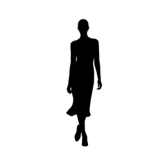 Silhouette of a woman walking on a runway isolated on white background