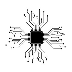 Closeup silhouette of a computer microchip with many pins