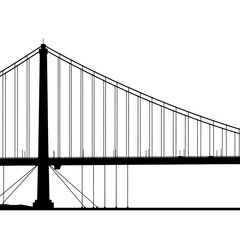 Silhouette of a suspension bridge isolated on white background