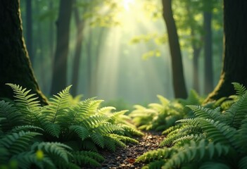 sun dappled forest floor frosted ferns colors natural light woodland serenity greenery, nature, spring, leaf, moss, shade, vibrant, texture, flora, plant