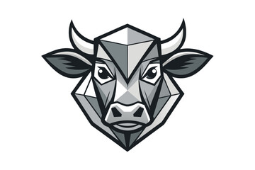 Geometric Cow Head Illustration, Angular Design, Modern Logo Style, Monochrome