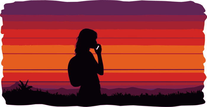 silhouette of a girl using a mobile phone vector art illustration isolated on white background  - Powered by Adobe