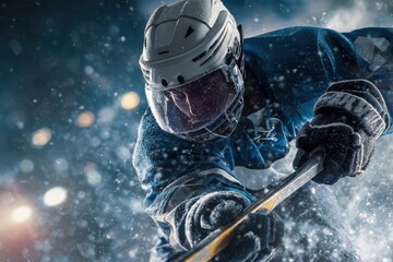 Hockey athlete in gear at stadium Get high res image for betting ad Action shot for sports theme