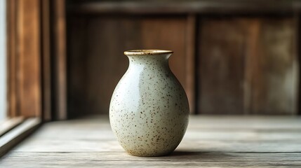 Ceramic Vase Sitting on Wooden Table Surface