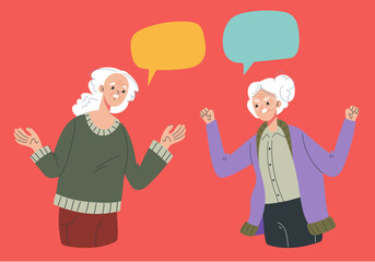 Elderly old senior people arguing flat style simple design concept. Vector cartoon graphic illustration