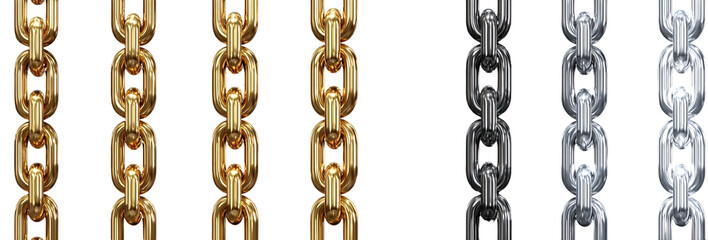 Vertical metal chains in gold, silver, and black