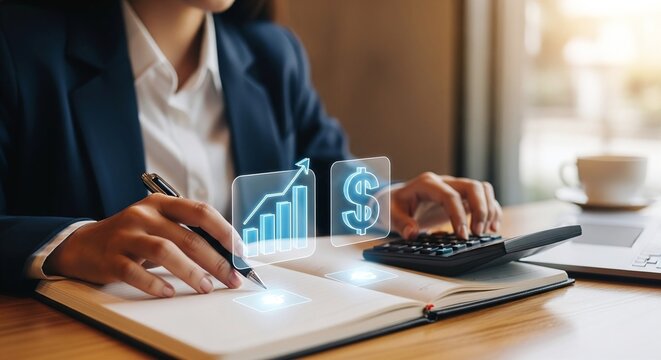 Businesswoman analyzing financial data for investment growth and strategic planning