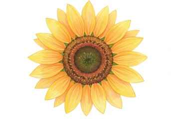 Fototapeta premium A single bright yellow sunflower blossom, isolated against a clean white background, captures the vibrant beauty of summer