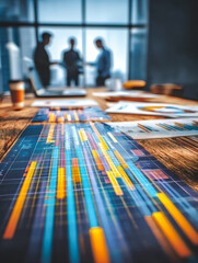 Business professionals discussing data analysis in a modern office setting