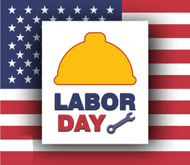 American Happy Labor Day Poster or Banner Design with Patriotic Colors, Stars, Stripes, Typography, and Festive Background for Holiday Celebration, Sale, or Event Promotion