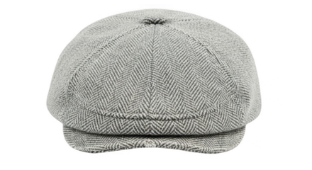 Gray herringbone flat cap isolated on transparent background