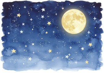 Naklejka premium Christmas night landscape with moon and stars in a dark blue sky