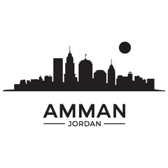 Fototapeta premium Amman skyline. Landscape Amman, Jordan. Vector illustration. Vector black silhouette. with white background.