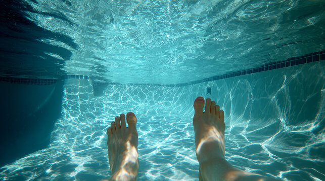 Underwater shot of feet dangling in pool - Powered by Adobe