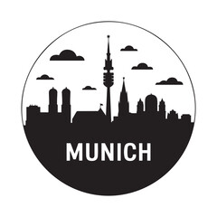 Naklejka premium Munich skyline. Circular style. Stock vector illustration. Vector black silhouette. with white background.