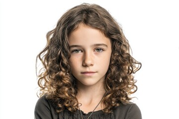 Naklejka premium Image of a 9 year old girl with curly hair against a white background