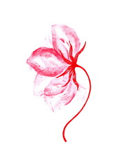 The flower is depicted in a minimalist and original style: its petals are made with lipstick imprints, and the stem and core are hand-drawn with a red line. 