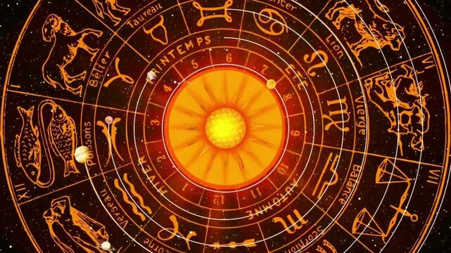 Astrological zodiac signs inside of horoscope circle. Astrology, knowledge of stars in the sky over the milky way and moon. The power of the universe concept.