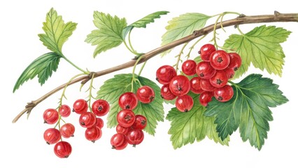 Obraz premium Watercolor Red Currant Branch Illustration, Botanical ,Fruit