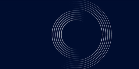 Abstract blue glowing geometric lines on dark blue background. Modern shiny blue circle lines pattern. Futuristic technology concept. Suit for cover, poster, banner, header, website.eps10