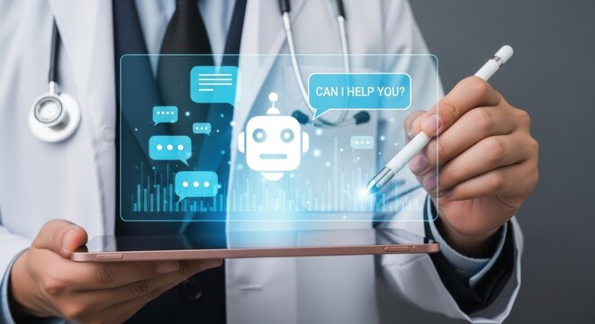 Doctor interacts with an ai chatbot for medical information