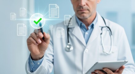 Doctor reviewing medical documents on a digital interface