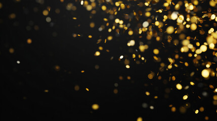 Gold confetti falling over black background