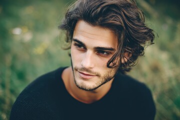 Image of attractive young man outside