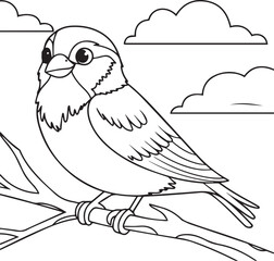 Cute bird perched on a branch coloring page