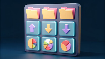 3d icons for file management, data analytics, and uploadsdownloads