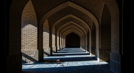 Obraz premium Ancient Architectural Corridor With Light and Shadow Play