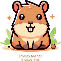 Capybara kawaii logo icon vector white background .