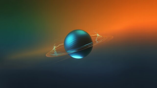 Abstract Rendering of a Planet with Rings and a Gradient Background Providing a Futuristic Space Illustration