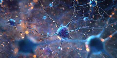 Detailed Neural Network Visualization with Glowing Synapses and Intricate Connections in a Complex System