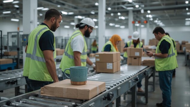 Teal Mug on Conveyor