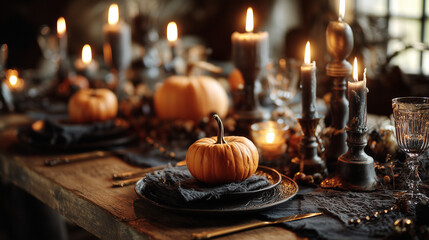 Halloween table setting with candles