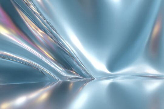 Gleaming silver metal fabric with delicate folds reflecting bright light creating depth and texture