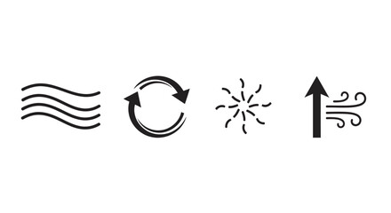 Obraz premium Set of four abstract graphic symbols representing wind air circulation and heat silhouette