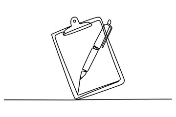 One Line Drawing of Clipboard with Pencil, Minimal Office Vector Illustration