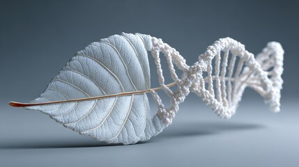 Stylized DNA strand combined with a white leaf showcasing genetic modification concept