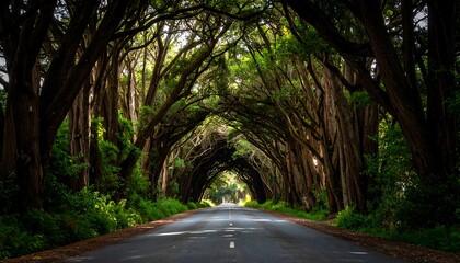 Obraz premium Road through lush tree tunnel