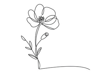 Minimalist One Line Drawing of Flower, Continuous Line Botanical Vector Illustration