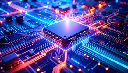 Fototapeta premium High-tech circuit board with glowing processor