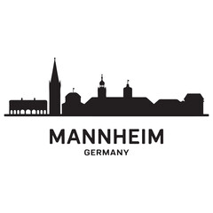 Obraz premium Mannheim skyline horizontal banner. Mannheim, Germany. Vector template for your design. Vector black silhouette. with white background.