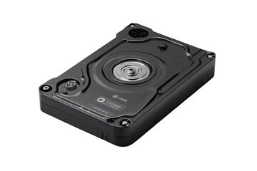 Obraz premium Dark gray hard drive, rectangular, with visible internal components