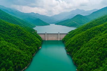 Fototapeta premium renewable energy with hydropower and integration. Hydropower microgrids ensuring power supply for isolated mountain communities, showcasing adaptable energy integration