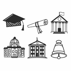 Fototapeta premium Illustration of education icons isolated on white background, representing academic achievements and institutions