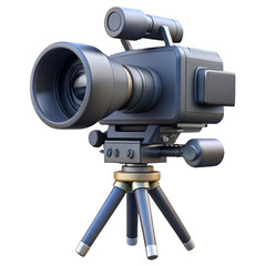 3d professional video camera on tripod isolated on transparent background