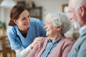 Retirement home staff providing a blend to senior resident
